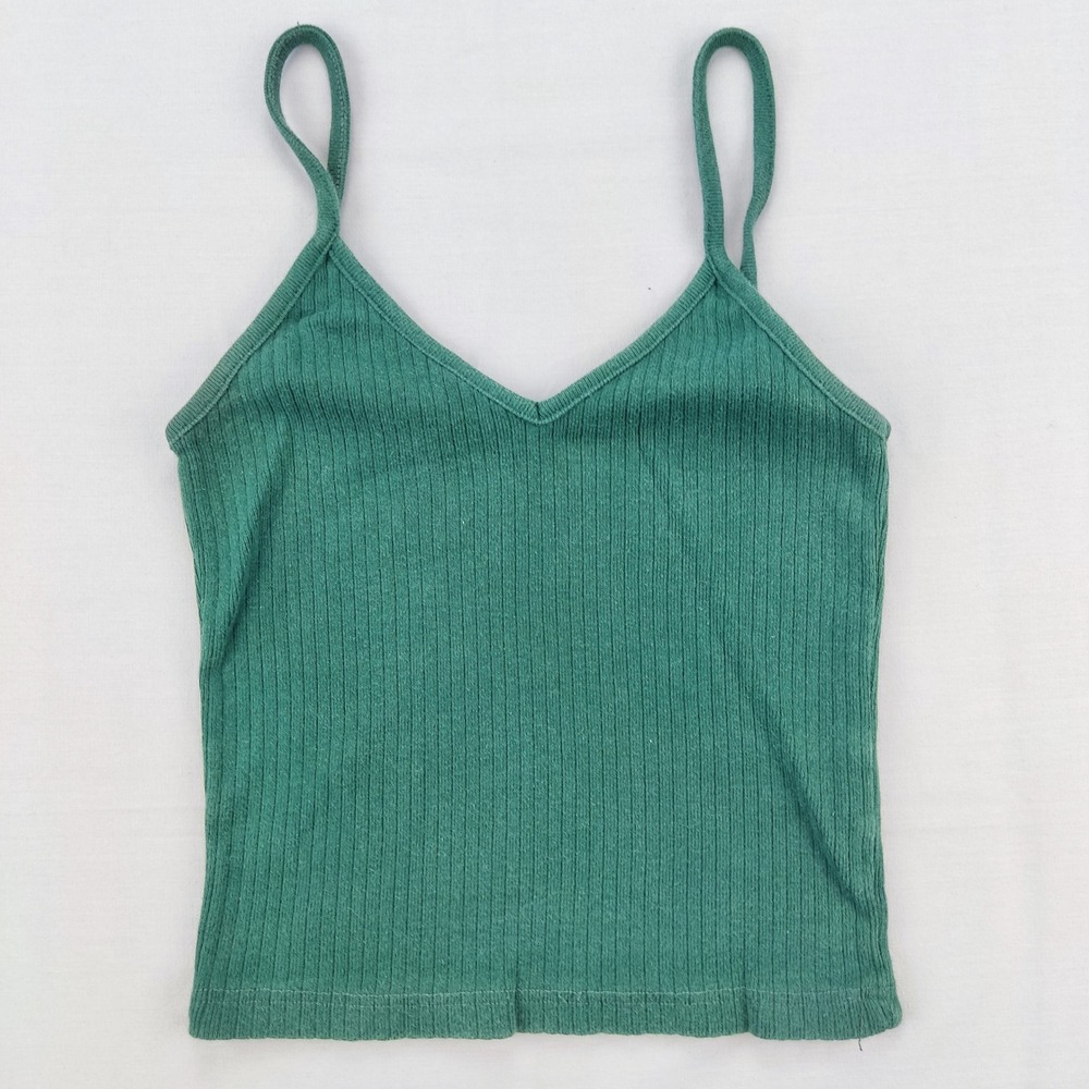 Brandy Melville Tank Top Womens OS Green Skylar Cami Ribbed V-Neck Spaghetti